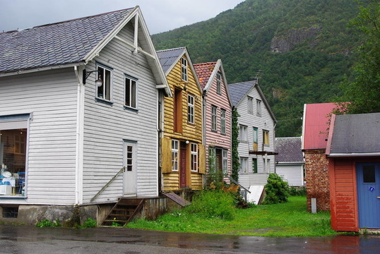 Lyrdal傳統(tǒng)的木制房屋；挪威