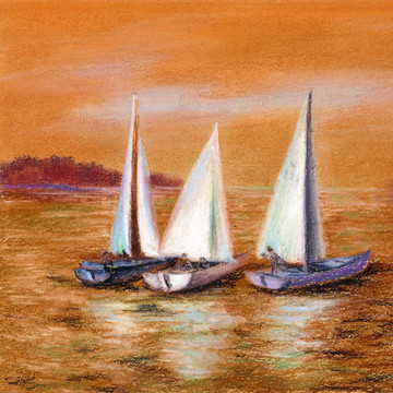 繪畫；海上帆船