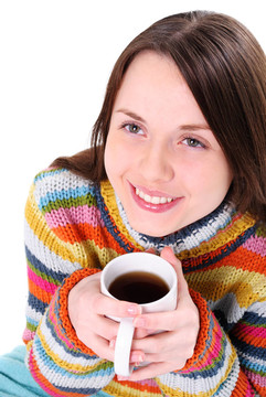 喝杯茶的女孩