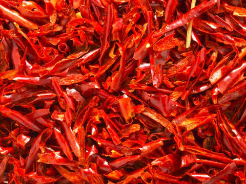 特寫紅辣椒片食物背景