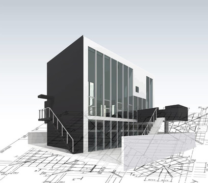 與計劃和藍(lán)圖建筑房子模型。