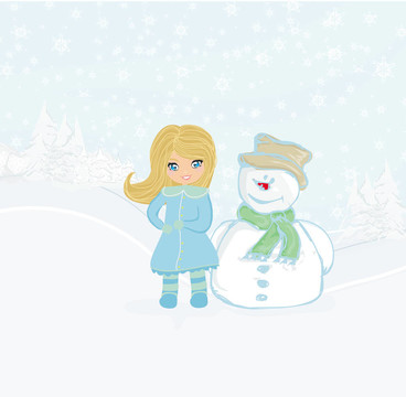 小女孩和雪人