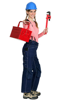 帶工具箱的女工