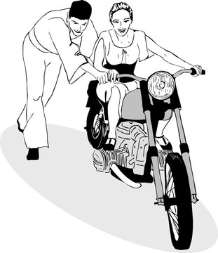 騎摩托車(chē)的男孩和女孩