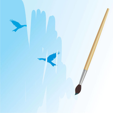 天空和鳥(niǎo)兒畫(huà)畫(huà)筆