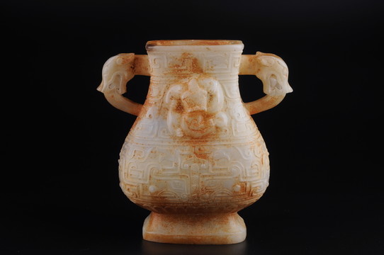戰(zhàn)國玉尊 戰(zhàn)國螭龍饕餮紋雙耳尊
