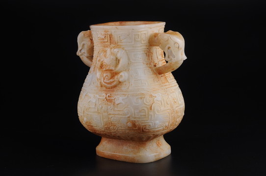 戰(zhàn)國(guó)玉器 戰(zhàn)國(guó)螭龍饕餮紋雙耳尊