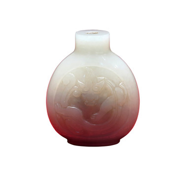 清 青白玉開光盤龍紋鼻煙壺