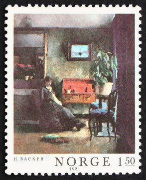 邮票挪威1981内部蓝色；绘画由哈丽特