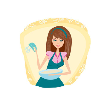 美麗女士烹飪蛋糕