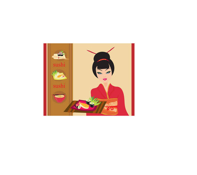 美麗的亞洲女孩享受壽司