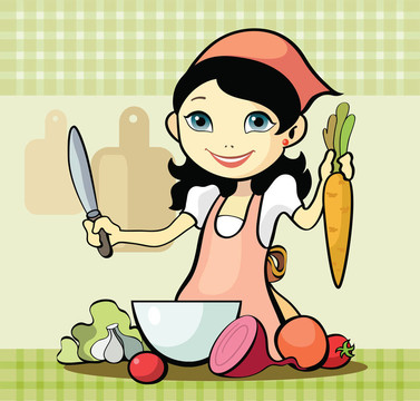 女孩準(zhǔn)備一頓飯
