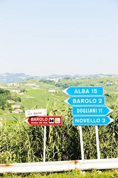 路標(biāo)附近巴羅洛；Piedmont；意大利