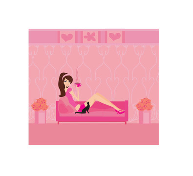 可愛(ài)的漂亮女孩在咖啡休息
