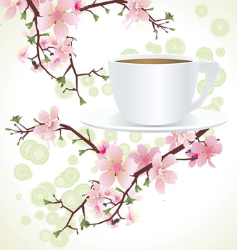 茶杯和朵朵櫻花樹(shù)）櫻花枝？？？？？