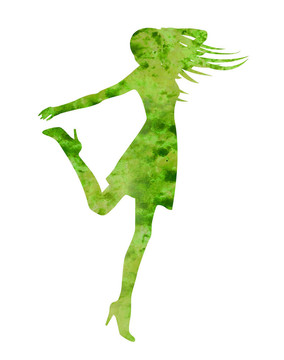 跳舞的女人剪影孤立在白色背景的水彩插圖