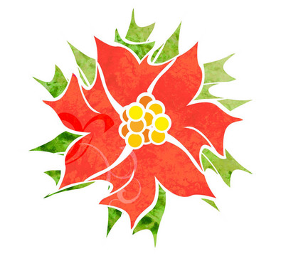 紅色裝飾花在白色水彩插圖上的隔離