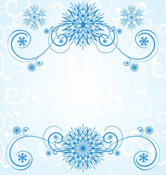 藍色圣誕雪花白色背景與抽象的曲線插圖