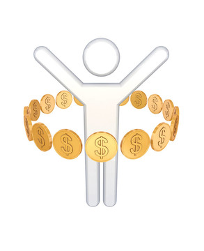 金色的硬幣，3D小的人。