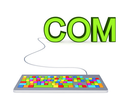 彩色PC鍵盤和大綠字COM。