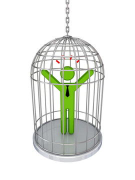 在鳥籠里3D小的人。