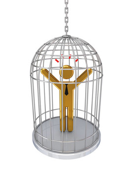 在鳥籠里3D小的人。