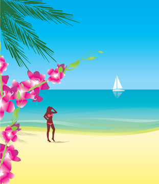 在夏日沙灘比基尼女孩