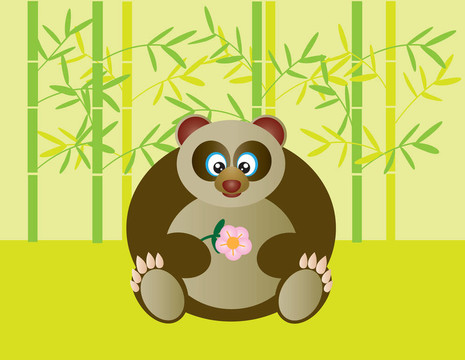 可愛坐熊貓抱花