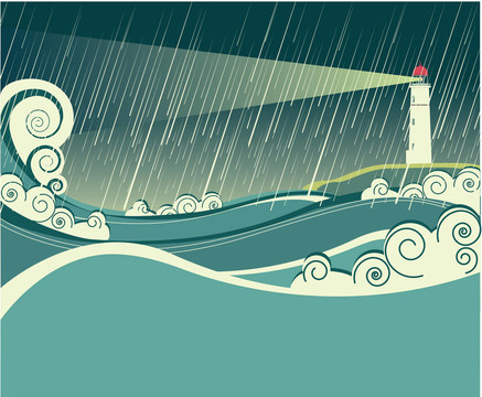 暴風(fēng)雨中燈塔與海洋