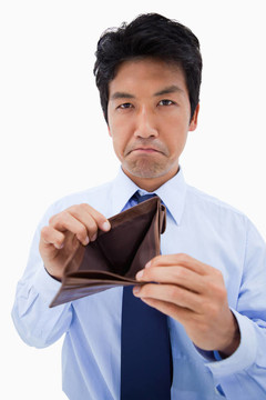一個商人展示他空錢包的肖像