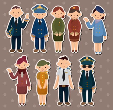 卡通空姐/飛行員貼紙
