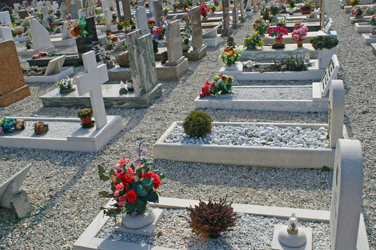 坟墓的墓碑，在意大利的一个墓地的十字架