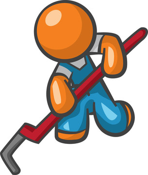 橙色男子水管工與Pipe Wrench