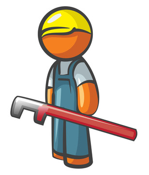 橙色男子水管工與Pipe Wrench