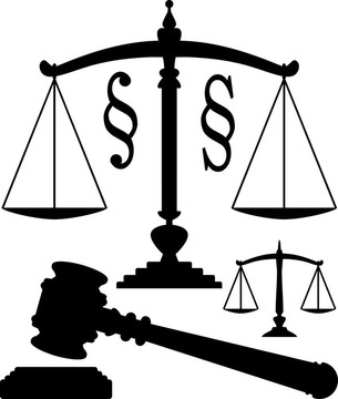 正義載體的鱗片；槌和段落符號