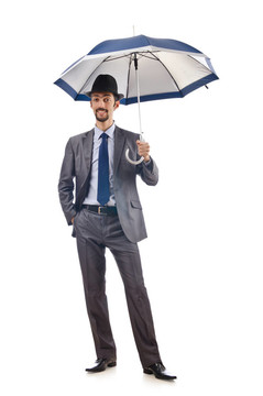 商人帶著白色的雨傘