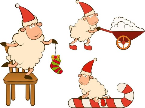 卡通搞笑Santa Claus sheep。