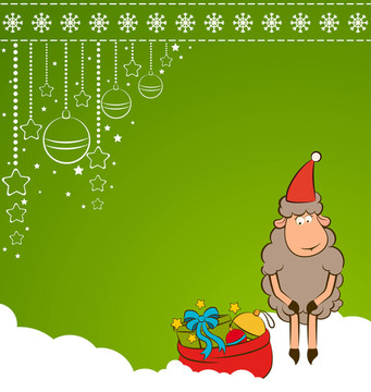 卡通搞笑Santa Claus sheep。