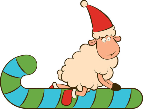 卡通搞笑Santa Claus sheep。