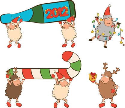 卡通搞笑Santa Claus sheep。