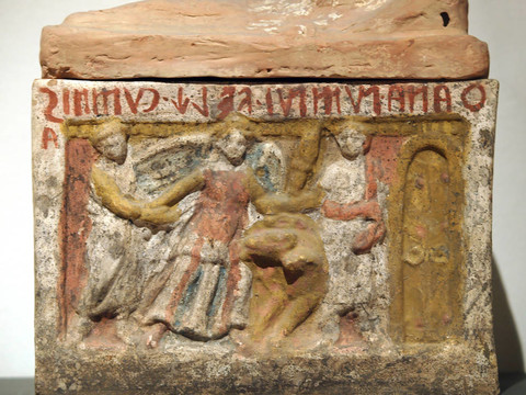 古代伊特魯里亞藝術(shù)。畫赤陶土骨灰公元前第二世紀(jì)