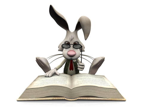 卡通兔子讀大書。