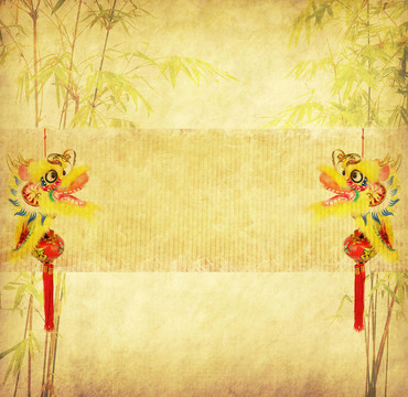 具有手工紙紋理的中國竹子設(shè)計(jì)