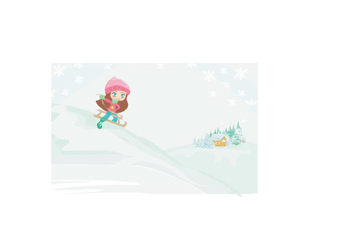 小女孩拉雪橇