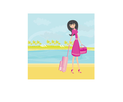 帶行李的美女旅行女孩