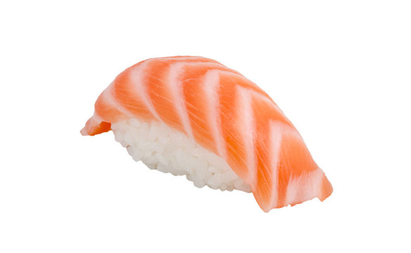 在白色背景的日本壽司三文魚華騎棚拍