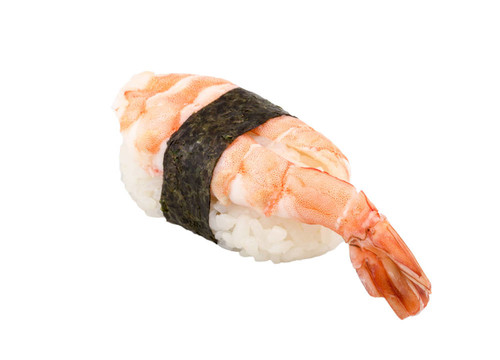 蝦壽司特寫(xiě)孤立在白色背景