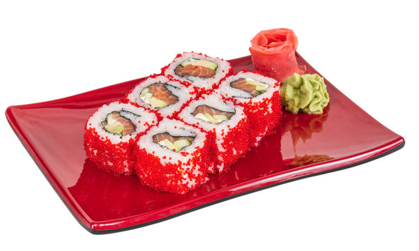 魚(yú)子辣真希壽司，熱輥與各種類(lèi)型的Tobiko（