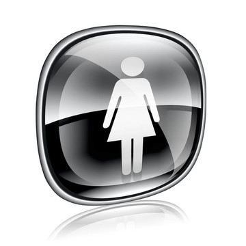 女性圖標(biāo)黑色玻璃；白色背景隔離。
