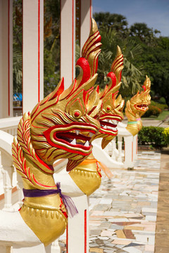 金色的Naga圖（龍）在查龍寺；普吉島